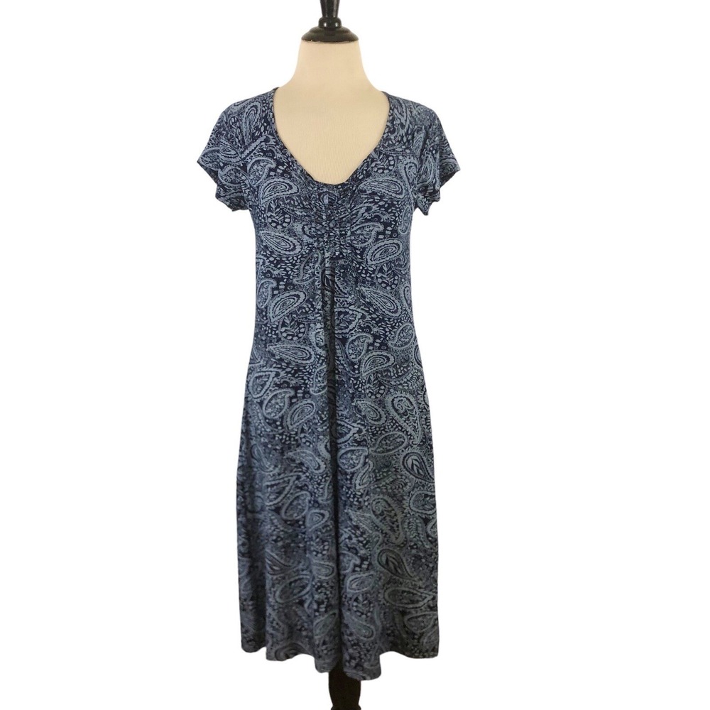 FRESH PRODUCE Blue Paisley Knit DRESS XS Beach Preppy Coastal Casual Teacher